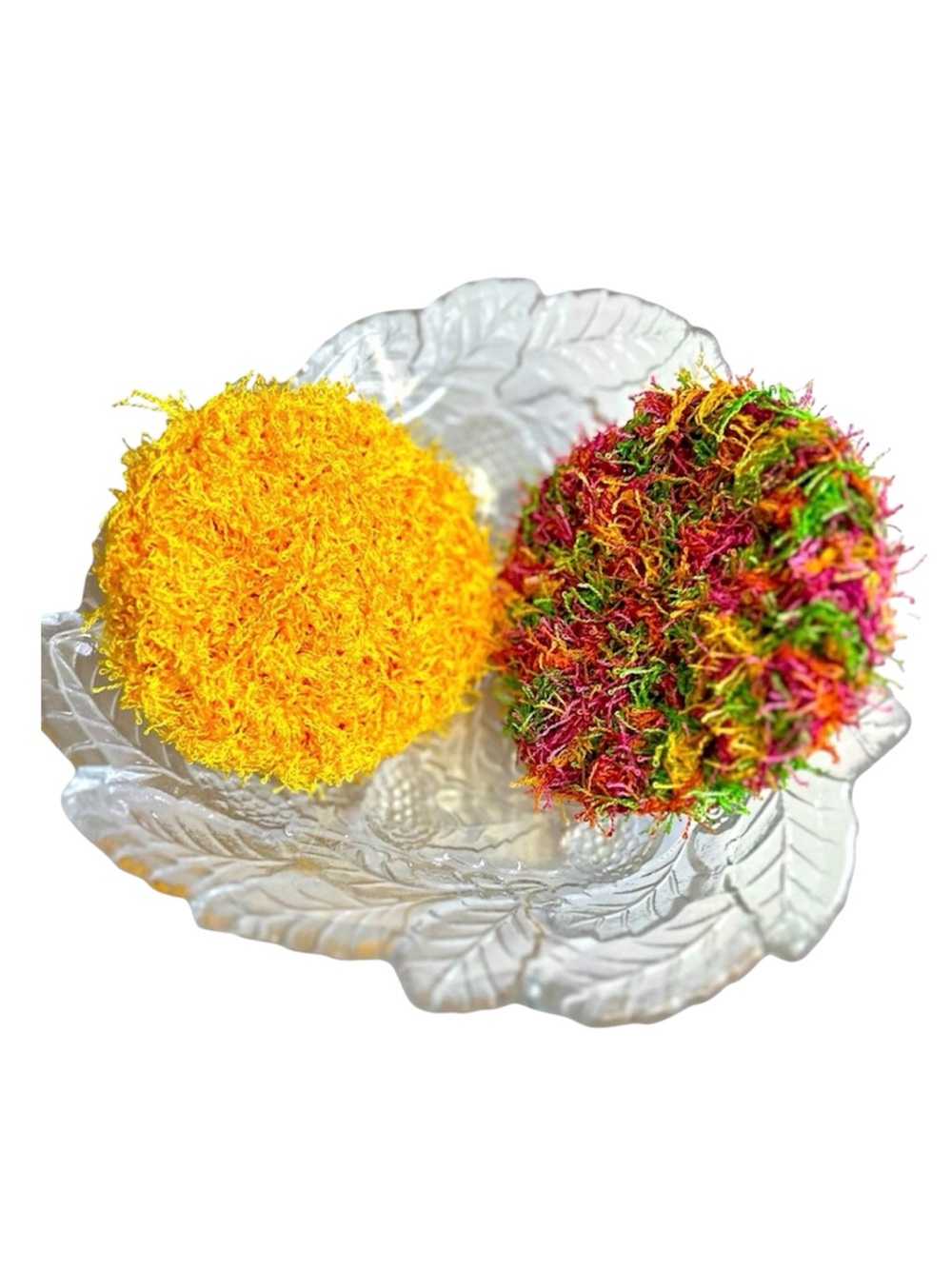 Hand Crafted Colorful Reusable Kitchen Dish Scrubbing Pads Two Crochet Polyester